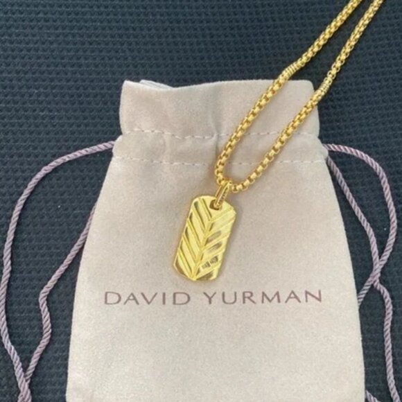 David Yurman 18k Yellow Gold Streamline Tag Diamond Pendan Necklace Prendant - Picture 2 of 5